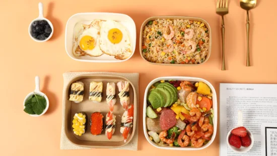 생분해성 사각형 그릇 식품 용기 과일 점심 테이크아웃 포장 종이상자